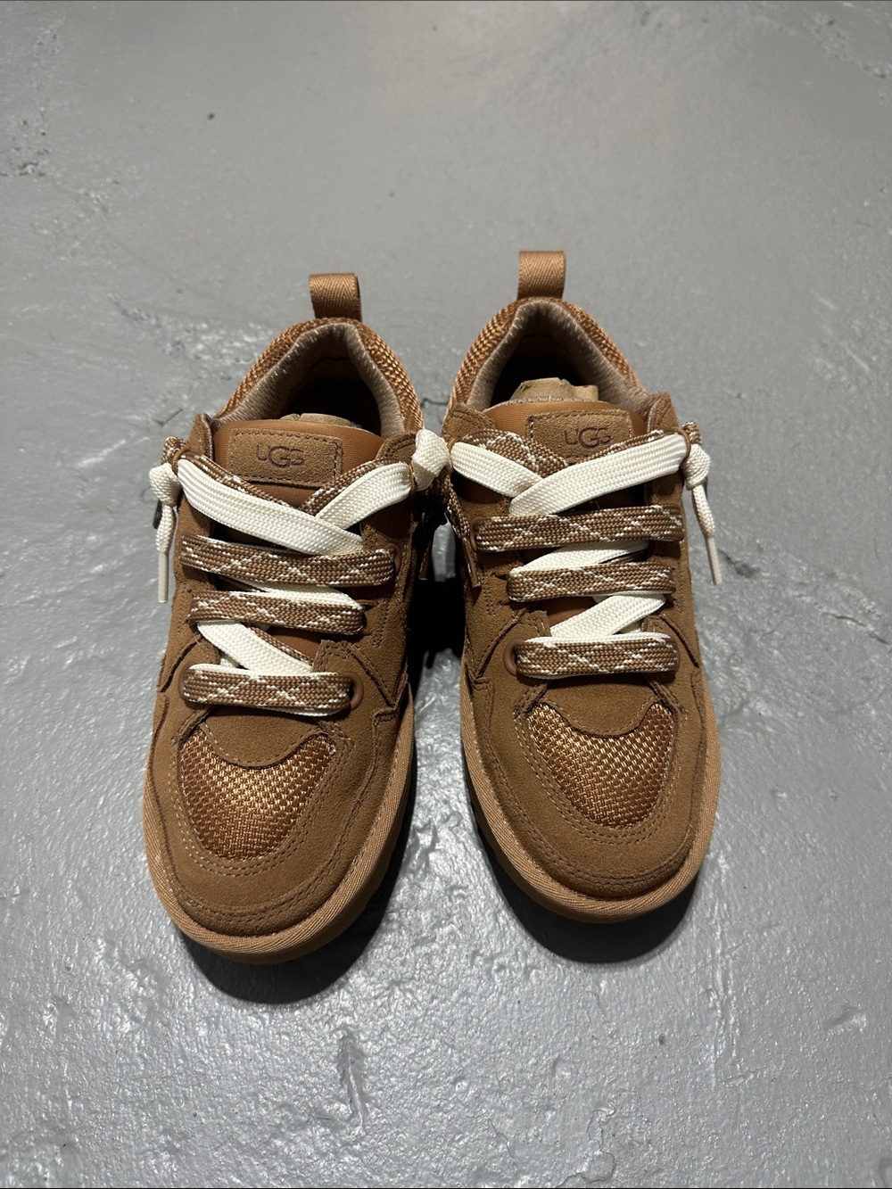 UGG Chestnut Brown Suede and Mesh Sneakers with Cream Laces